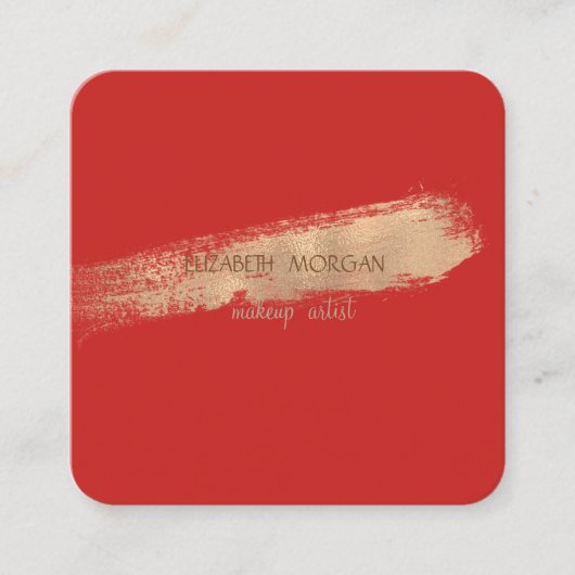 エレガントシンプル赤、ホイルブラシストローク スクエア名刺 (正面)