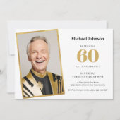 エレガントシンプル金ゴールドカスタム写真60誕生日 招待状 (正面)