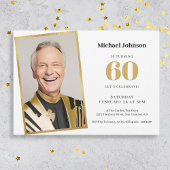 エレガントシンプル金ゴールドカスタム写真60誕生日 招待状