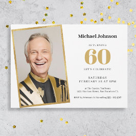 エレガントシンプル金ゴールドカスタム写真60誕生日 招待状
