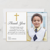 エレガントシンプル金ゴールドクロス最初の聖餐式 サンキューカード (正面)