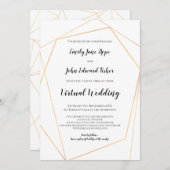 エレガントシンプル金ゴールドジオメトリック結婚仮想 招待状 (正面/裏面)