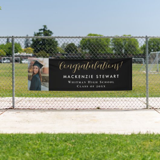 エレガントシンプル金ゴールドスクリプト写真の卒業 横断幕 (インサイチュ)