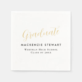 エレガントシンプル金ゴールドスクリプト卒業ホワイト スタンダードカクテルナプキン