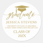 エレガントシンプル金ゴールドスクリプト書オン白 ラウンドシール (正面)