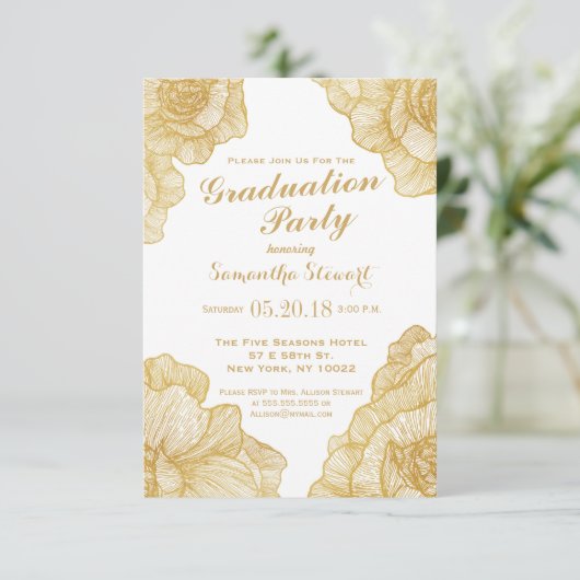 エレガントシンプル金ゴールドフローラ卒業党招待状 招待状 (スタンド正面)
