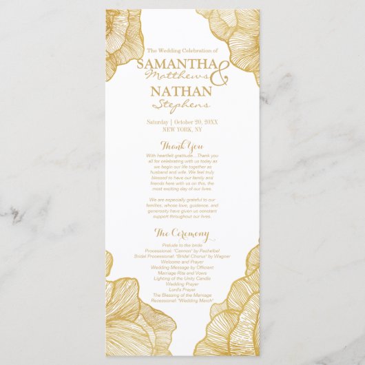 エレガントシンプル金ゴールドフローラ結婚式 プログラム (正面)
