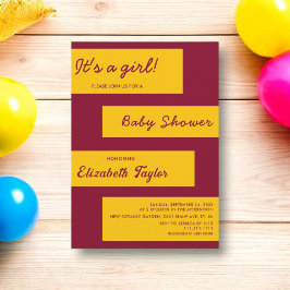 エレガントシンプル金ゴールドブルゴーニュとシックなベビーシャワー 招待状