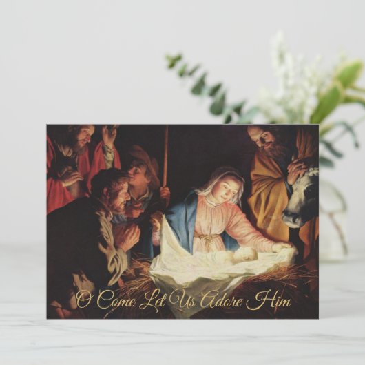 エレガントシンプル金ゴールド出生宗教クリスマス シーズンカード (スタンド正面)