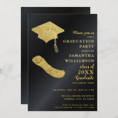 エレガントシンプル金ゴールド卒業パーティー 招待状 (正面/裏面)