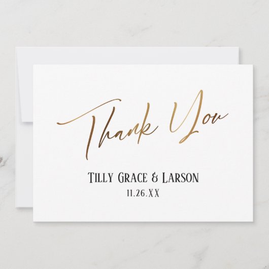 エレガントシンプル金ゴールド手書きタイポグラフィ サンキューカード (正面)