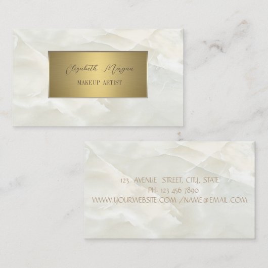 エレガントシンプル金ゴールド枠、白い大理石 名刺 (正面/裏面)