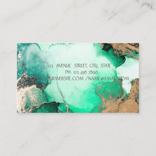 エレガントシンプル金ゴールド枠、緑の大理石 名刺 (裏面)