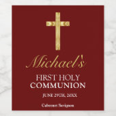 エレガントシンプル金ゴールド赤十字第1聖餐式 ワインラベル (シングルラベル)