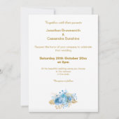 エレガントシンプル金ゴールド青フローラ金ゴールド結婚の 招待状 (正面)