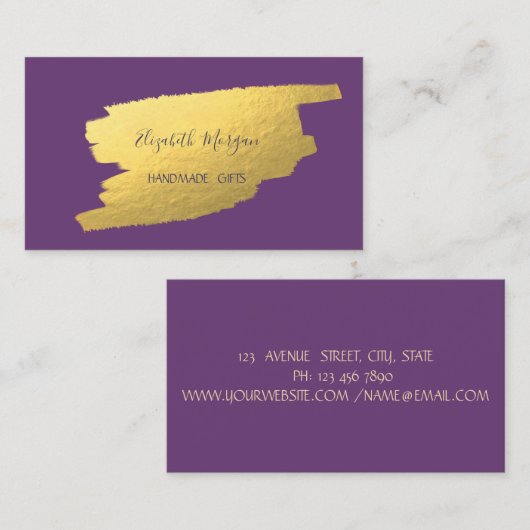 エレガントシンプル金フェイク箔ブラシストローク 名刺 (正面/裏面)