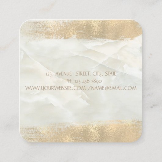 エレガントシンプル金箔ブラシストローク、白い大理石 スクエア名刺 (裏面)
