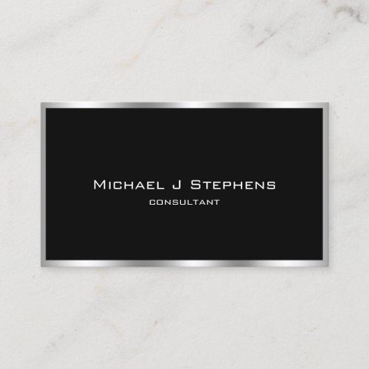 エレガントシンプル銀縁ど黒とクロム 名刺 (正面)