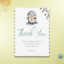 エレガントシンプル鳥ホタテ貝水彩赤ちゃんシャワー サンキューカード