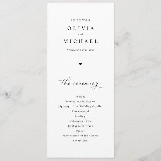 エレガントシンプル黒と白のハート結婚 プログラム (正面)