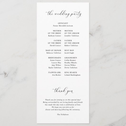 エレガントシンプル黒と白のハート結婚 プログラム (裏面)