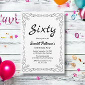 エレガントシンプル黒と白のフローラ60誕生日 招待状