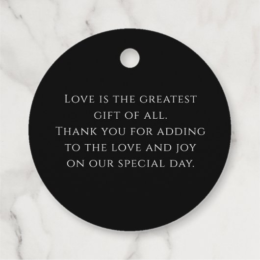 エレガントシンプル黒と白結婚の感謝 フェイバータグ (裏面)