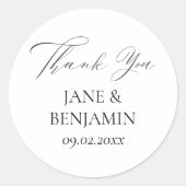エレガントシンプル黒と白結婚の感謝 ラウンドシール (正面)