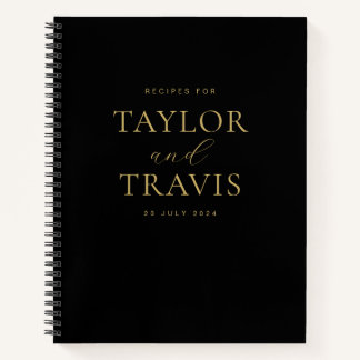 エレガントシンプル黒と金ゴールドの新婚レシピ ノートブック