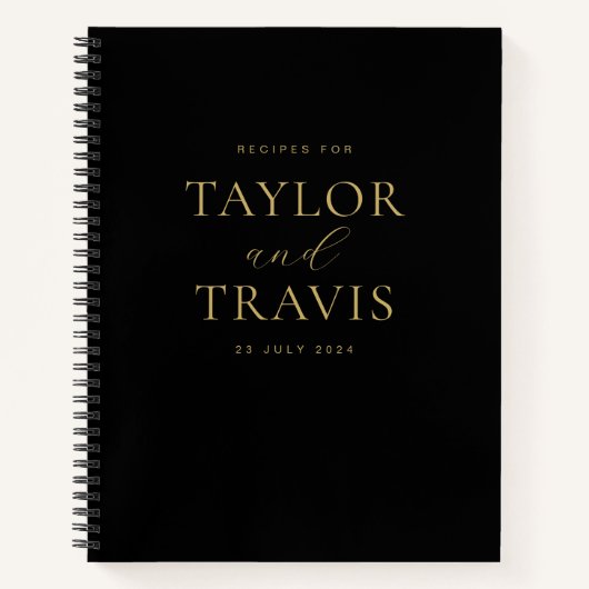 エレガントシンプル黒と金ゴールドの新婚レシピ ノートブック (正面)