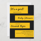 エレガントシンプル黒と金ゴールドモダンの赤ちゃん 招待状 (正面)