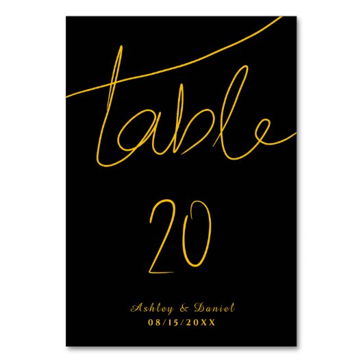 エレガントシンプル黒と金ゴールドモダンシック結婚ズ テーブルナンバー (正面)