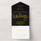 エレガントシンプル黒と金ゴールド書結婚の オールインワン招待状 (内側)