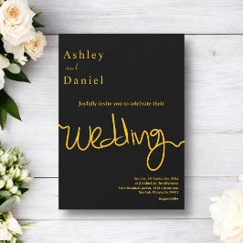 エレガントシンプル黒と金ゴールド書結婚の 招待状