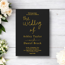 エレガントシンプル黒と金ゴールド書結婚の 招待状
