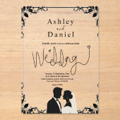 エレガントシンプル黒白カップルシック結婚ズ アクリル招待状 (正面)