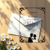 エレガントシンプル黒白カップルシック結婚ズ アクリル招待状