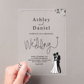 エレガントシンプル黒白カップルシック結婚ズ アクリル招待状 (インサイチュ (ポータブル))