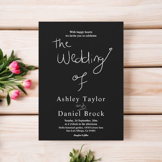 エレガントシンプル黒白シックモダンズ結婚ス 招待状