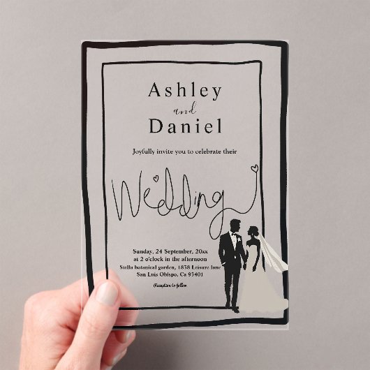 エレガントシンプル黒白シッモダンク結婚ズ アクリル招待状 (インサイチュ (ポータブル))