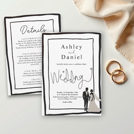 エレガントシンプル黒白シッモダンク結婚ズ 招待状