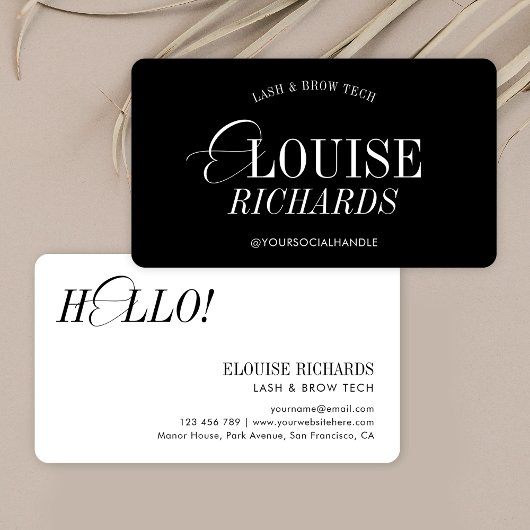 エレガントシンプル黒白ノスタルジックヘア美しい 名刺