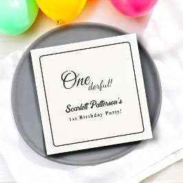 エレガントシンプル黒白モダン1歳 スタンダードカクテルナプキン