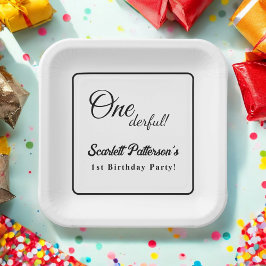 エレガントシンプル黒白モダン1歳 ペーパープレート