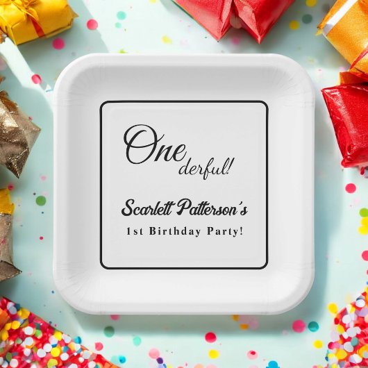 エレガントシンプル黒白モダン1歳 ペーパープレート