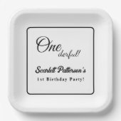エレガントシンプル黒白モダン1歳 ペーパープレート (正面)