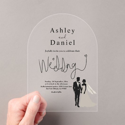 エレガントシンプル黒白ロマン結婚ツ アクリル招待状 (インサイチュ (ポータブル))