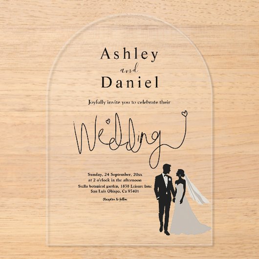 エレガントシンプル黒白ロマン結婚ツ アクリル招待状 (正面)