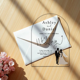 エレガントシンプル黒白ロマン結婚ツ アクリル招待状