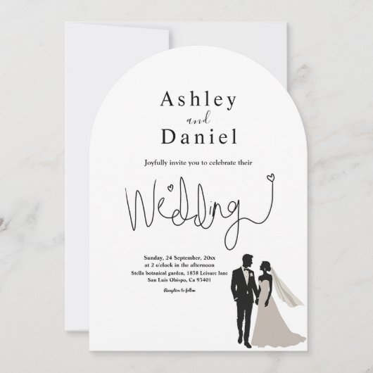 エレガントシンプル黒白ロマン結婚ツ 招待状 (正面)